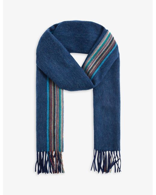 Mens Accessories Scarves and mufflers Paul Smith Fringed Striped Wool And Cashmere-blend Scarf for Men 
