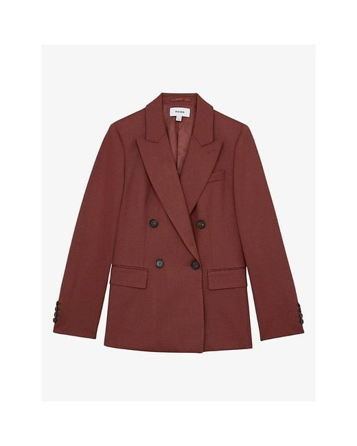 Reiss Red Solene Double-Breasted Wool-Blend Blazer