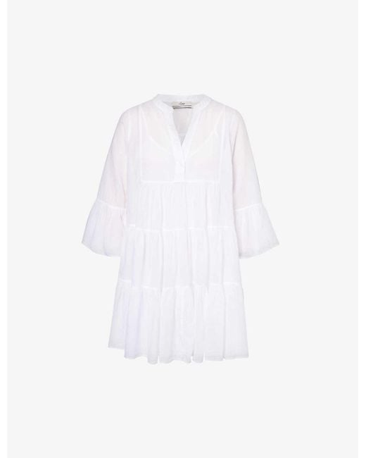 Devotion Twins White Lavrentia V-neck Cotton-poplin Mini Dress