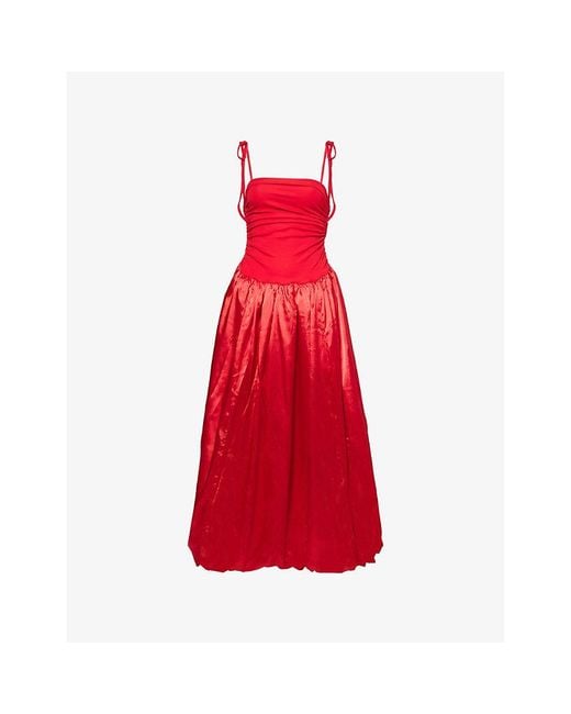 Amy Lynn Red Cherry Alexa Drop-Waist Puffball Satin Maxi Dress