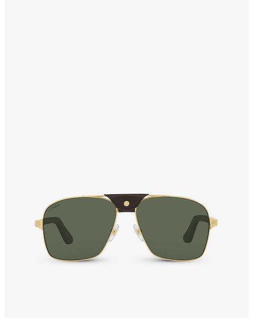 Cartier Green Ct0389s-002 Santos De Square-frame Metal And Leather Sunglasses