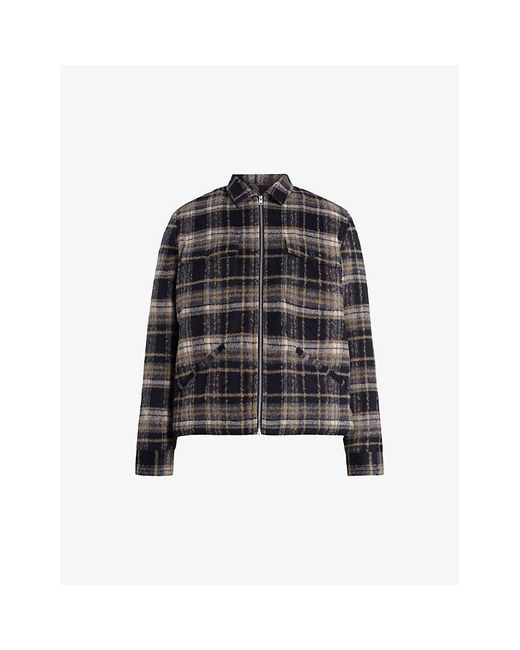 AllSaints Black Crosby Checked Woven Jacket for men