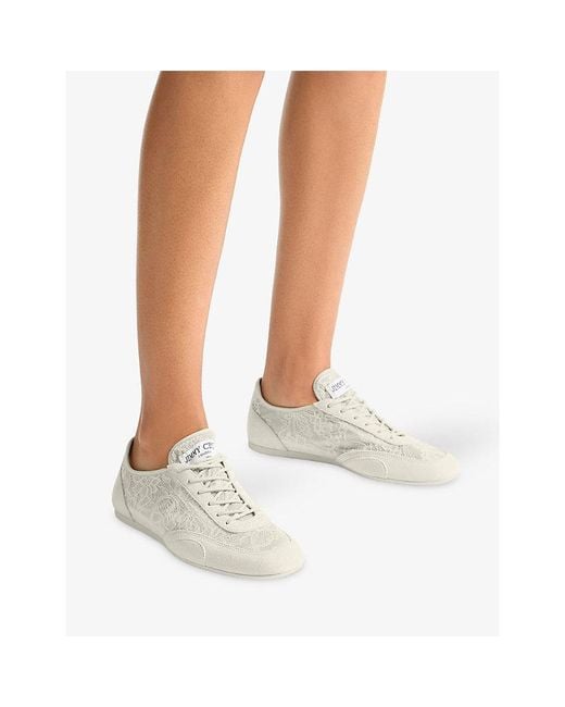 Jimmy Choo White Sunny F Floral Lace-Embroidered Trainers