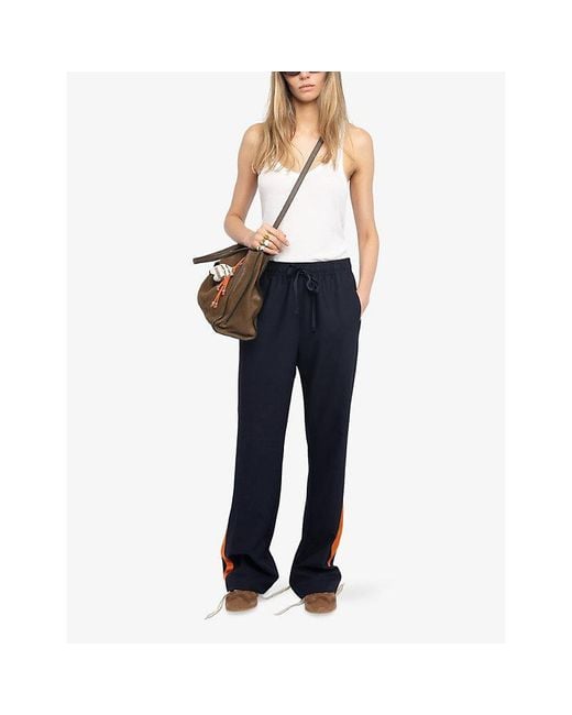 Zadig & Voltaire Blue Poma Satin-Stripe Straight-Leg Low-Rise Stretch-Woven Trousers