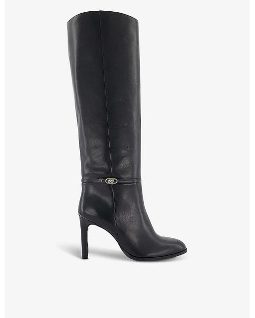 Dune Black Symbolic Brand-embellished Leather Heeled Knee-high Boots