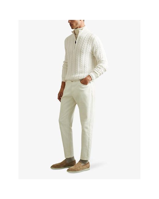 Reiss White Tamworth Funnel-Neck Regular-Fit Knitted Jumper for men