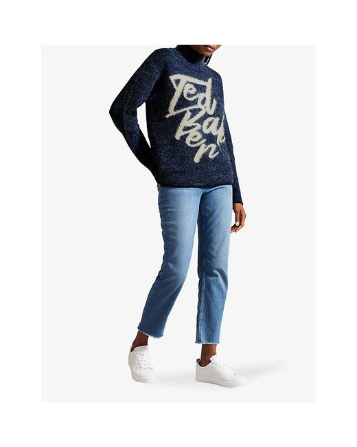 Ted Baker Logo-jacquard Knitted Woven Jumper in Blue | Lyst