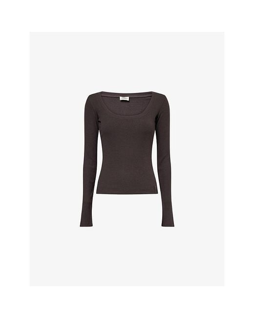 ADANOLA Black Ribbed Long-Sleeve Stretch-Modal Top