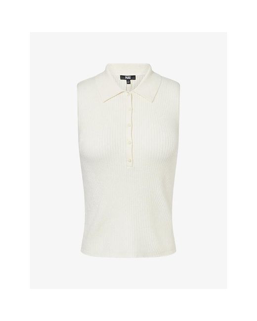 PAIGE White Vesta Knitted Cotton-Blend Top