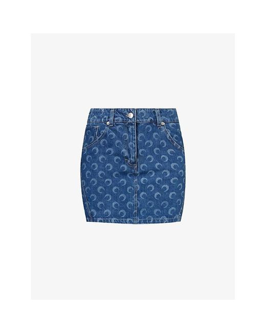 MARINE SERRE Blue Deadstock Moon-motif Denim Mini Skirt