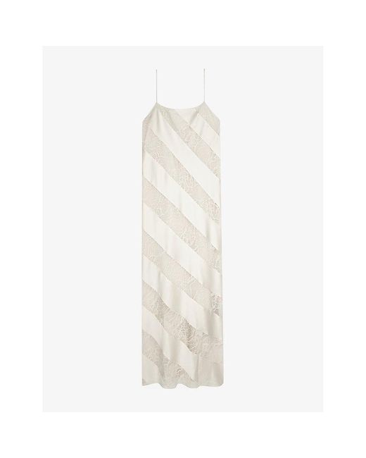 The Kooples White Sleeveless Babydoll Lace And Silk Maxi Dress