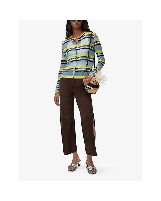 Loewe Blue X Paula's Ibiza Stripe Frayed-Trim Knit Cardigan