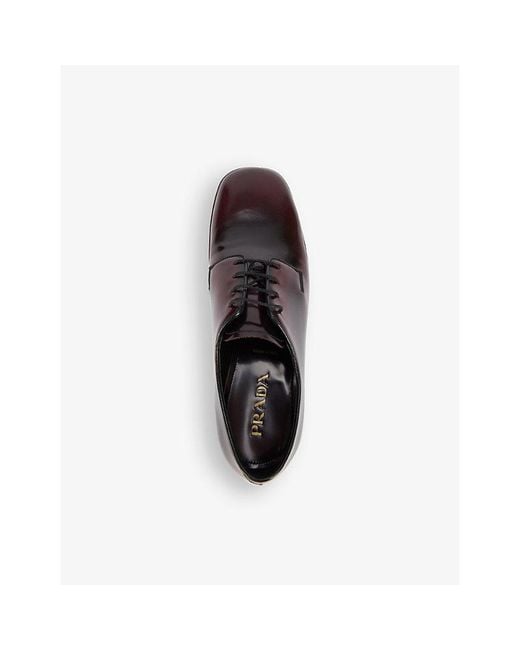Prada Brown Brushed Laced Leather Derby Shoes for men