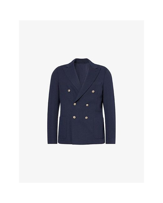 Eleventy Blue Double-Breasted Cotton-Piqué Jacket for men