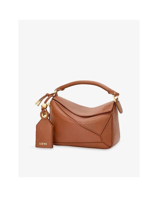 Loewe Brown Featherlight Puzzle Mini Leather Top-Handle Bag
