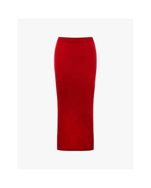 House Of Cb Red Faith Slim-Fit Knitted Midi Skirt