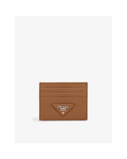 Prada Brown Brand-plaque Grained-leather Card Holder