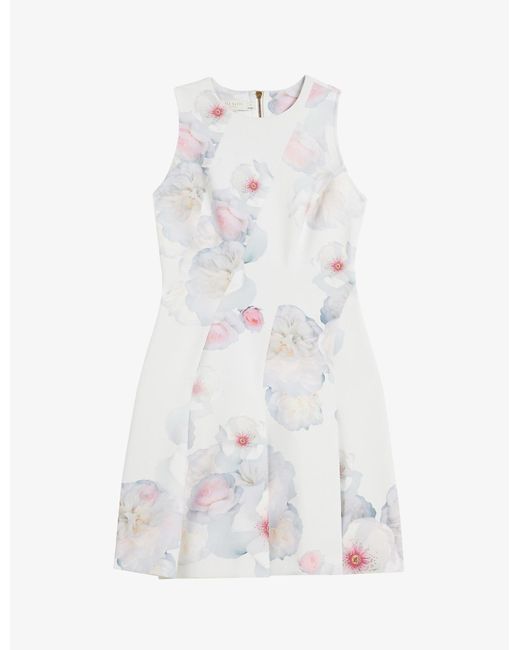 Ted Baker Neoprene Puxie Floralprint Woven Mini Dress in Natural