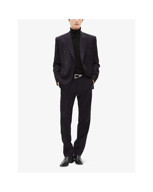 The Kooples Blue Double-Breasted Peak-Lapel Wool Blazer for men