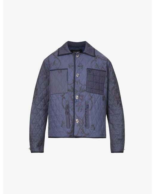 BOTTER Floralembroidered Quilted Boxyfit Cotton Jacket in Navy (Blue