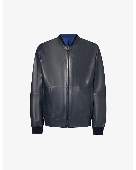Corneliani Blue Reversible Stand-collar Regular-fit Leather Jacket for men