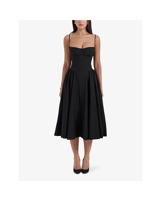 House Of Cb Samaria Corseted Woven Midi Dress in Black | Lyst House Of Cb Samaria Corseted Woven Midi Dress in Black | Lyst