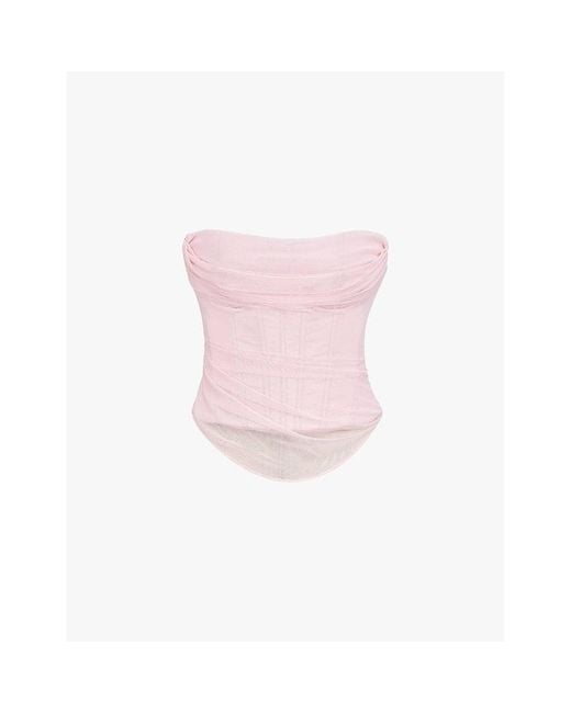 House Of Cb Pink Georgie Gathered Strapless Woven Corset