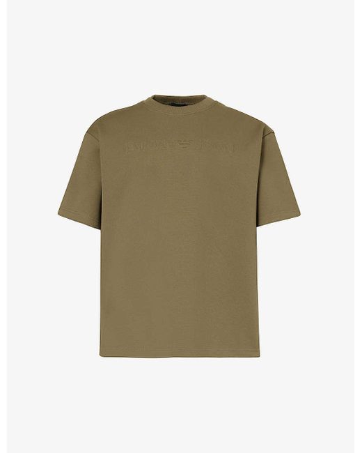Emporio Armani Green Embroidered-logo Dropped-shoulder Cotton-blend T-shirt for men