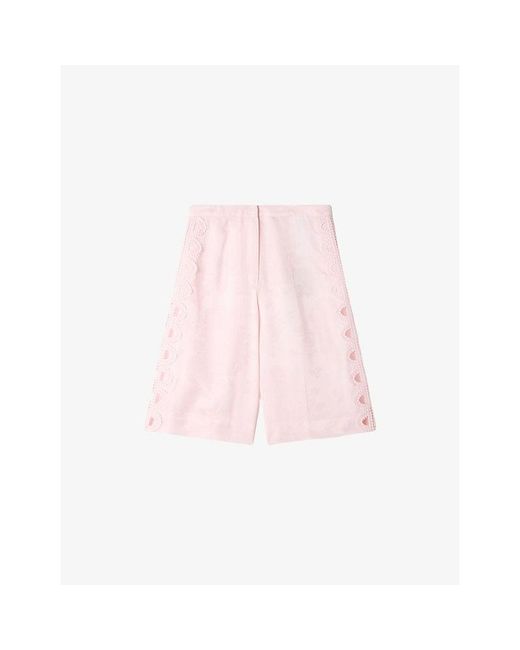 Sandro Pink Floral-Jacquard Woven Bermuda Shorts