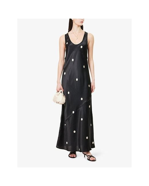 Dissh Laura Polka-Dot Silk Midi Dress in Black | Lyst