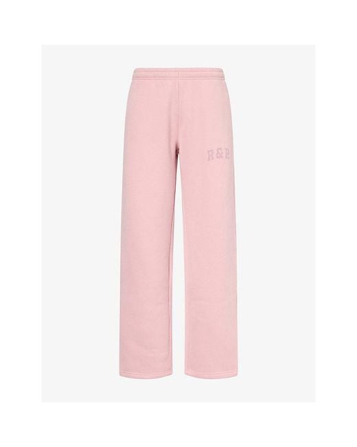 Ru & Rocka Pink Varsity Logo-Print Jersey Jogging Bottoms
