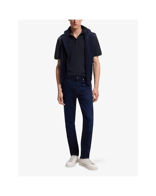 Boss Blue Pallas Logo-Embroidered Cotton-Piqué Polo Shirt for men