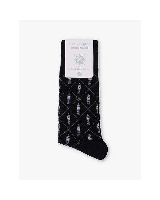Burlington Black Big Ben Argyle-Print Stretch Cotton And Polyamide Socks for men