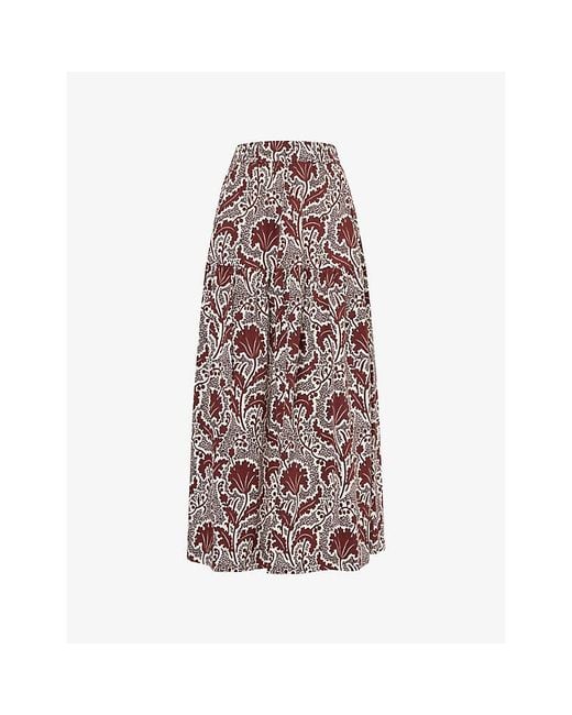 ME+EM Multicolor Rising Flowers Printed Tiered Cotton Midi Skirt