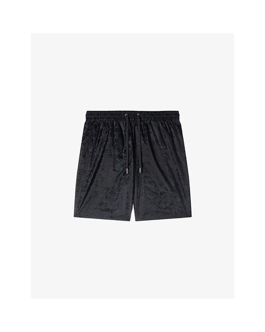 Sandro Black Jacquard-Print Elasticated-Waist Regular-Fit Woven Swim Shorts for men