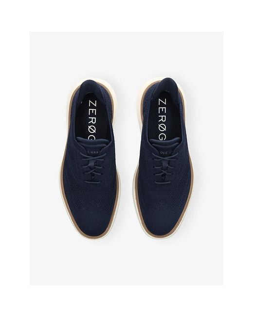 Cole Haan Blue Grand Phaze Stitchlite Knitted And Leather Oxford Shoes for men