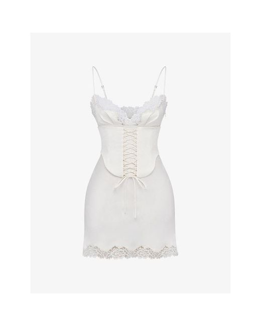 House Of Cb Soraya Lace-Trimmed Satin Mini Dress in White | Lyst House Of Cb Soraya Lace-Trimmed Satin Mini Dress in White | Lyst