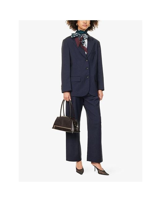 ME+EM Blue Pinstripe Oversized Wool-Blend Blazer