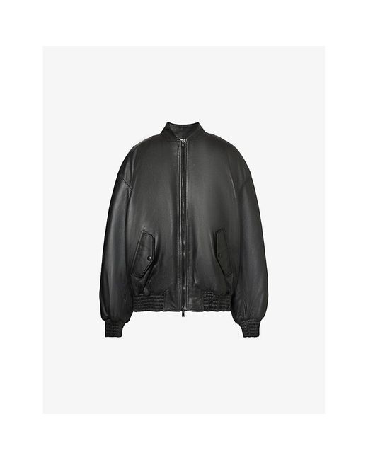 Wardrobe NYC Black Oversized Leather Bomber Jacket