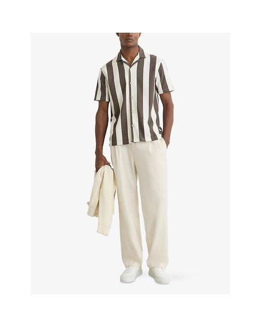 Reiss Multicolor Dexter Cuban-Collar Block-Stripe Stretch-Woven Shirt for men