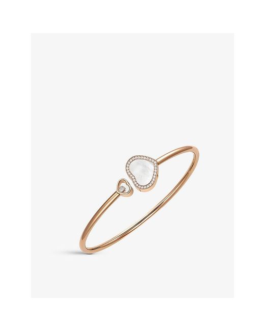 Chopard Metallic Happy Hearts 18Ct Rose- 0.19Ct Round-Cut Diamond And Mother-Of-Pearl Bracelet