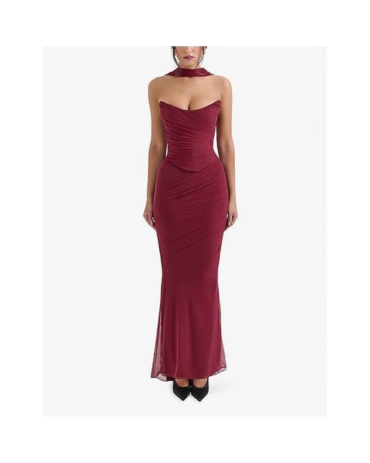 House Of Cb Red Hallie Strapless Stretch-Woven Corset