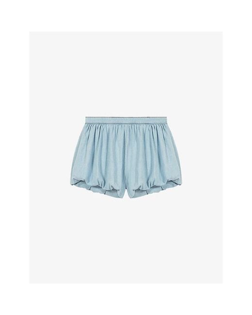 Maje Blue Balloon-Leg Branded-Patch Chambray Skort