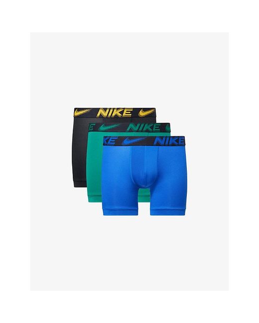 Nike Blue Essential Micro Pack Of Three Jersey Boxer Briefs for men