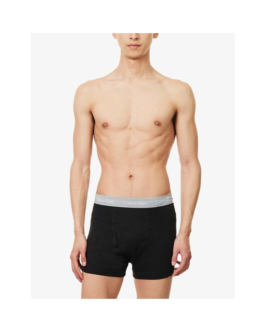 Calvin Klein Blue Branded-waistband Pack Of Three Stretch-cotton Trunks for men