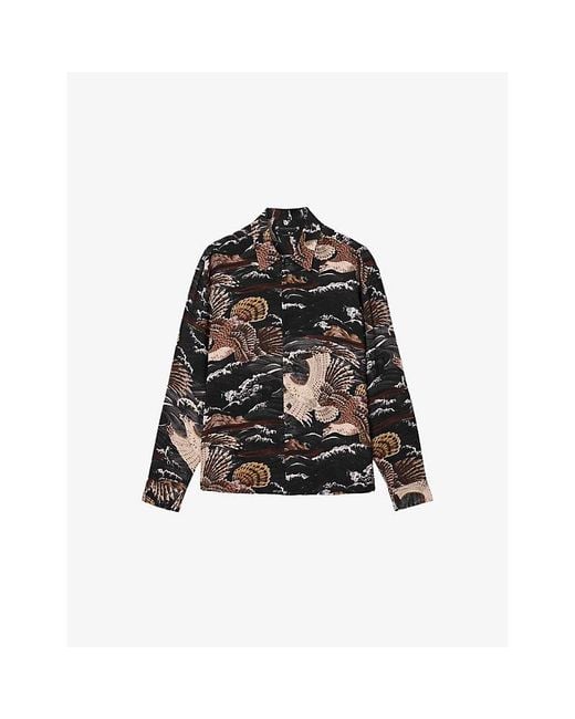 AllSaints Black Corsican Graphic-Print Long-Sleeve Woven Shirt for men