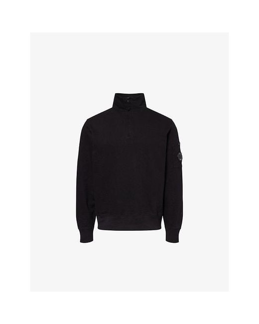 C P Company Black Logo-Patch Half-Zip Cotton Jumper for men