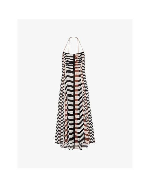 Reiss White Georgie Chevron-Print Woven Midi Dress