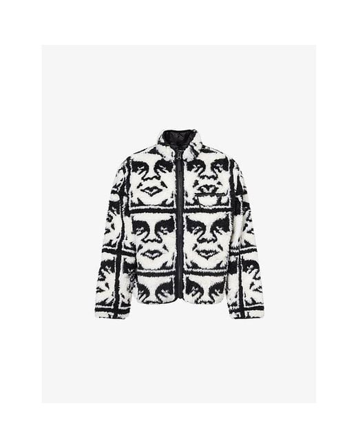 Obey White Repeated Icon Sherpa Jacket for men