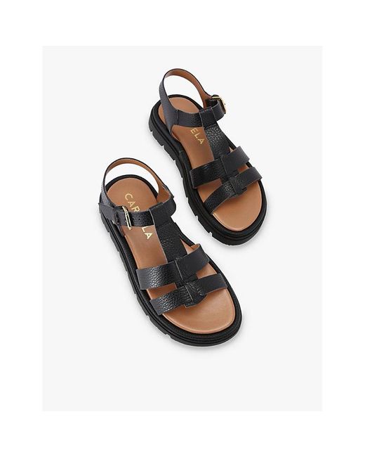 Carvela Kurt Geiger Black Pavilion T-Bar Flat Leather Sandals